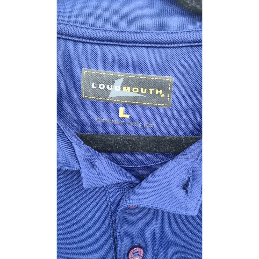 Loudmouth Frat Mens Polo Shirt Large‎ Sporty Preppy Blue Logo Short Sleeve
